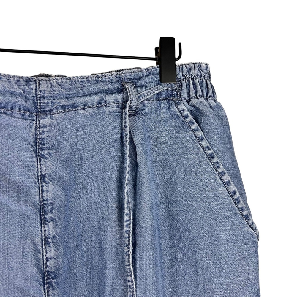 American Eagle Blue Wide Leg Cropped Pants Lyocell Elastic Waist Drawstring - Picture 2 of 10